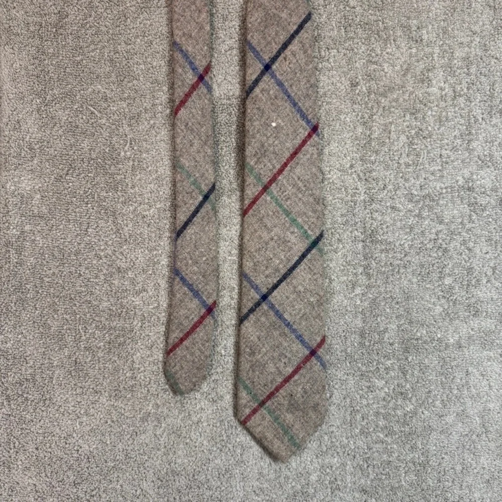 John Henry Vintage Plaid Tweed Wool Blend Tie Tan Red Green Blue Strawbridge